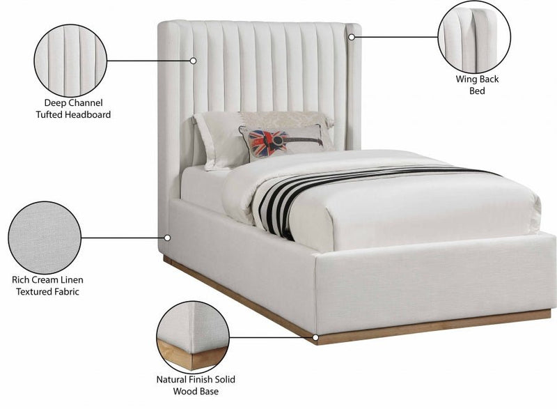 Logan Linen Textured Fabric Twin Bed Cream - Gate FurnitureTwin Bed