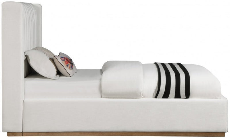 Logan Linen Textured Fabric Twin Bed Cream - Gate FurnitureTwin Bed