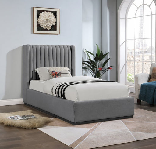 Logan Linen Textured Fabric Twin Bed Grey - Gate FurnitureTwin Bed
