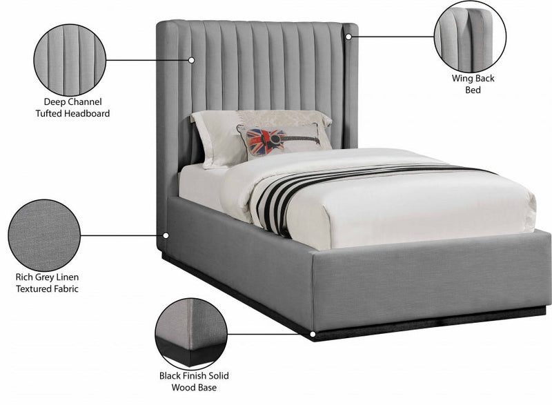 Logan Linen Textured Fabric Twin Bed Grey - Gate FurnitureTwin Bed