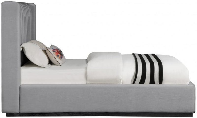 Logan Linen Textured Fabric Twin Bed Grey - Gate FurnitureTwin Bed