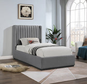 Logan Linen Textured Fabric Twin Bed Grey - Gate FurnitureTwin Bed