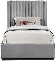 Logan Linen Textured Fabric Twin Bed Grey - Gate FurnitureTwin Bed