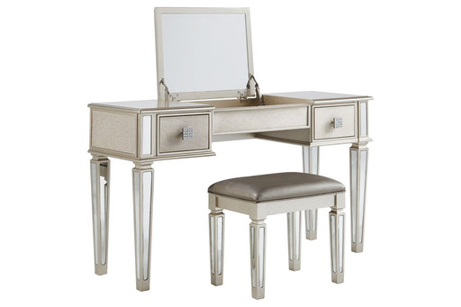 Lonnix Silver Finish Vanity with Stool - B410-122 - Gate Furniture