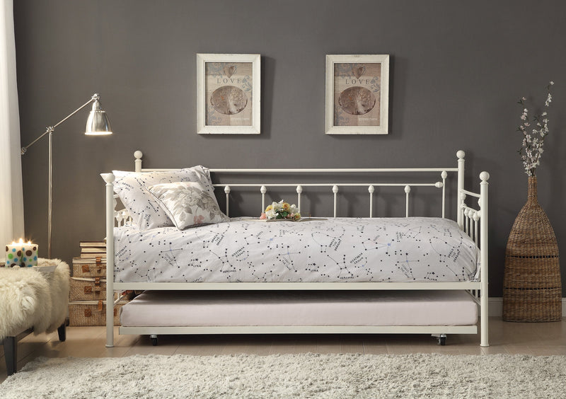 Lorena White Metal Daybed with Trundle - Gate FurnitureDaybed
