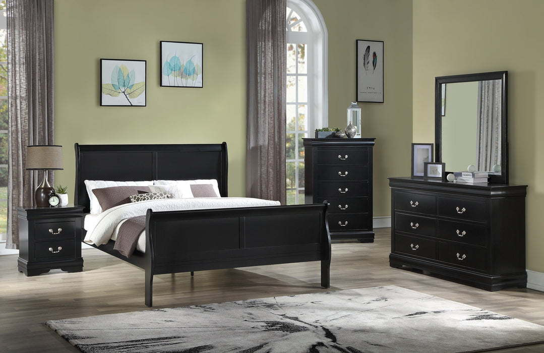 Louis Philip Black Full Sleigh Bed - Gate Furniture