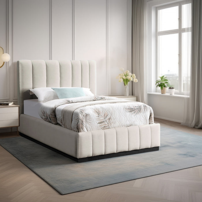 Lucia Linen Textured Fabric Twin Bed Beige - LuciaBeige-T