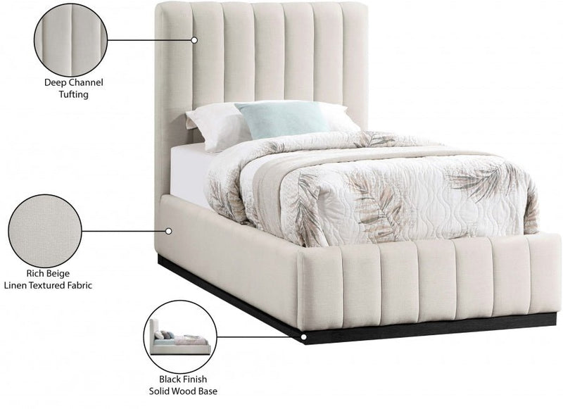 Lucia Linen Textured Fabric Twin Bed Beige - Gate FurnitureTwin Bed