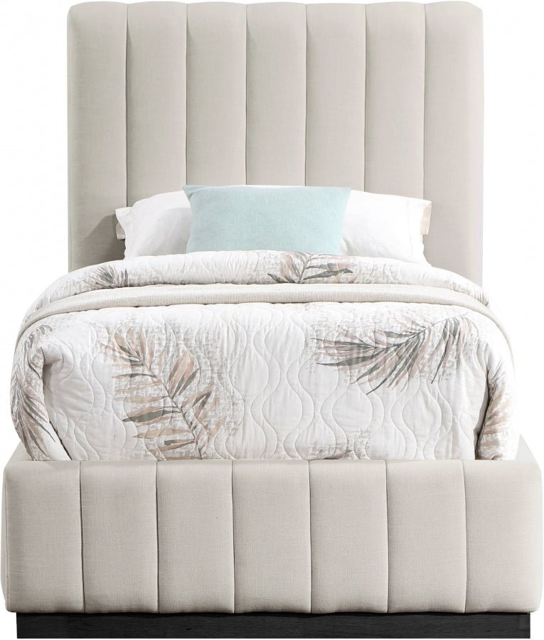 Lucia Linen Textured Fabric Twin Bed Beige - Gate FurnitureTwin Bed