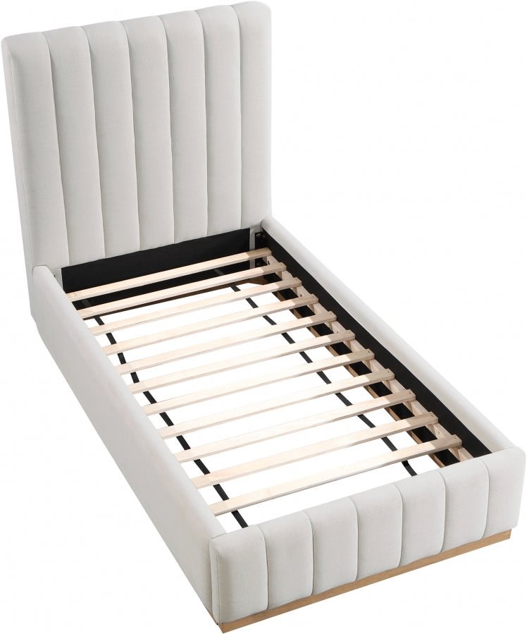 Lucia Linen Textured Fabric Twin Bed Cream - Gate FurnitureTwin Bed