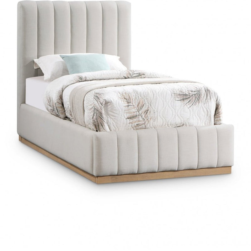 Lucia Linen Textured Fabric Twin Bed Cream - Gate FurnitureTwin Bed