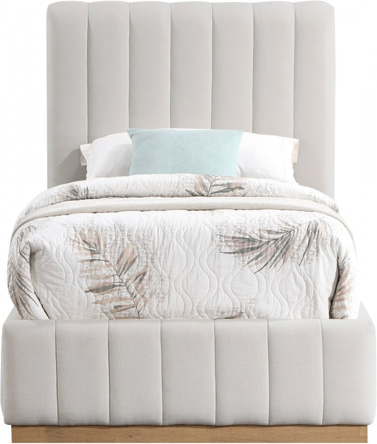 Lucia Linen Textured Fabric Twin Bed Cream - Gate FurnitureTwin Bed