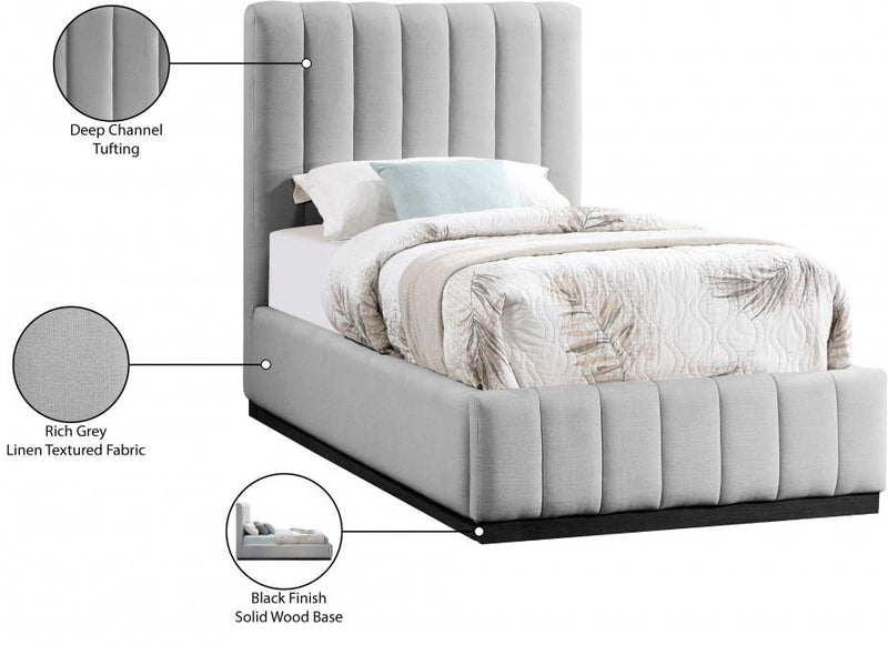 Lucia Linen Textured Fabric Twin Bed Grey - Gate FurnitureTwin Bed