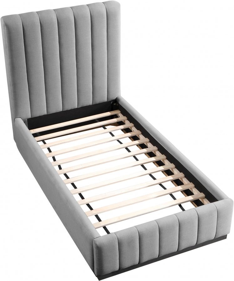 Lucia Linen Textured Fabric Twin Bed Grey - Gate FurnitureTwin Bed