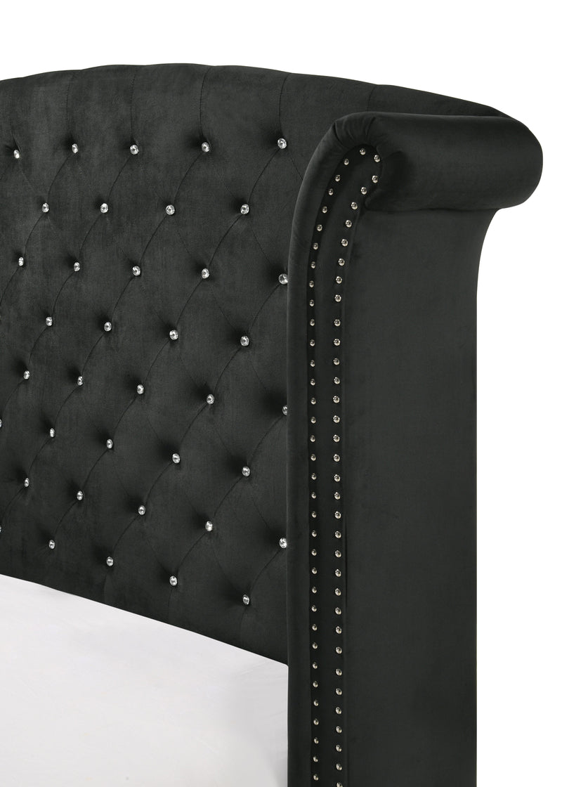 Lucinda Black Queen Upholstered Wingback Panel Bed - Gate FurnitureQueen Bed