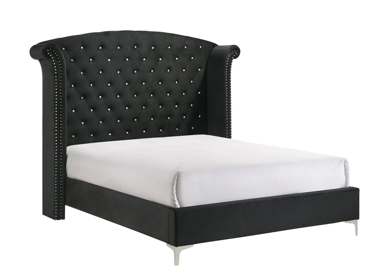 Lucinda Black Queen Upholstered Wingback Panel Bed - Gate FurnitureQueen Bed