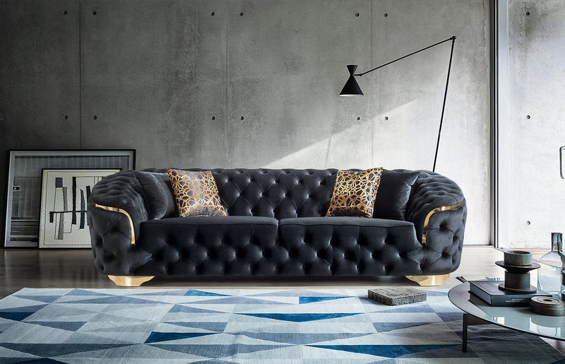 Lupino Black Velvet Sofa & Loveseat - LUPINOBLACK-SL