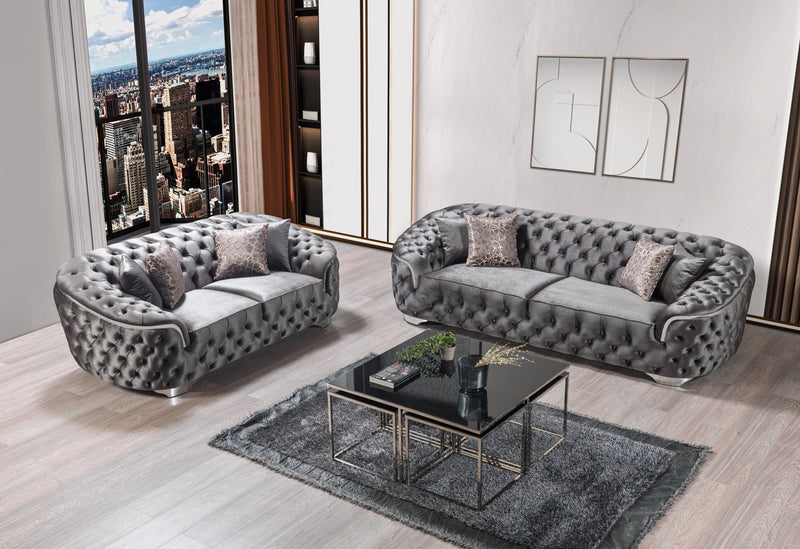 Lupino Gray Velvet Sofa & Loveseat - Gate FurnitureLiving Room Set