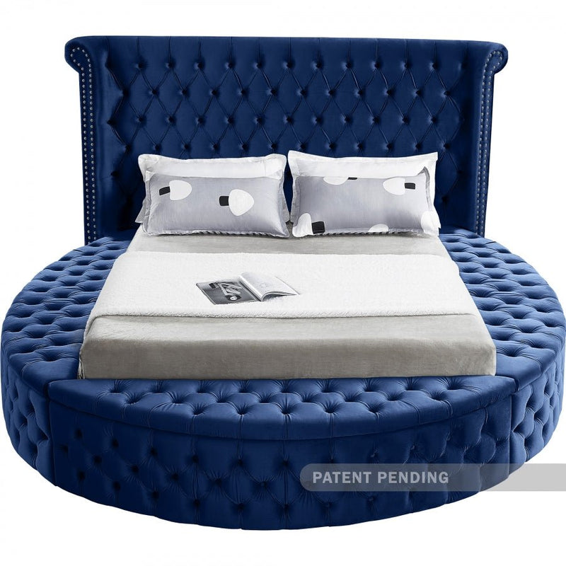 Luxus Velvet King Bed (3 Boxes) Blue - Gate FurnitureKing Bed