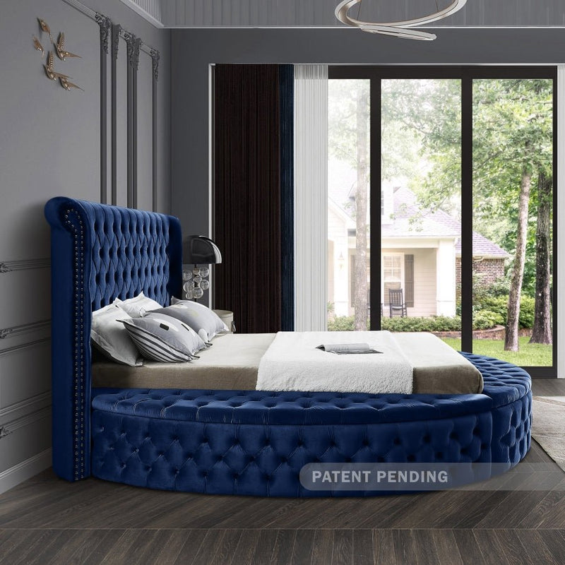 Luxus Velvet King Bed (3 Boxes) Blue - Gate FurnitureKing Bed
