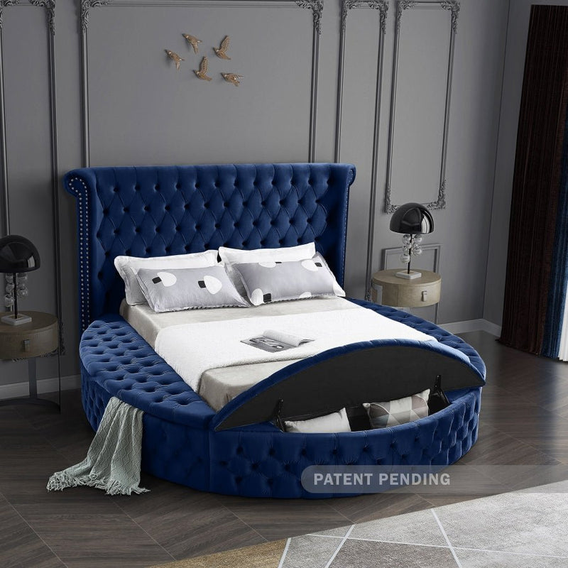 Luxus Velvet King Bed (3 Boxes) Blue - Gate FurnitureKing Bed