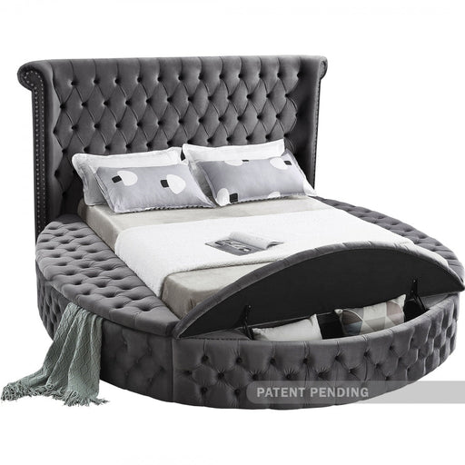 Luxus Velvet King Bed (3 Boxes) Grey - Gate FurnitureKing Bed