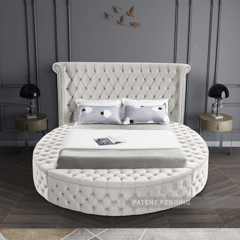 Luxus Velvet Queen Bed (3 Boxes) Cream - Gate FurnitureQueen Bed