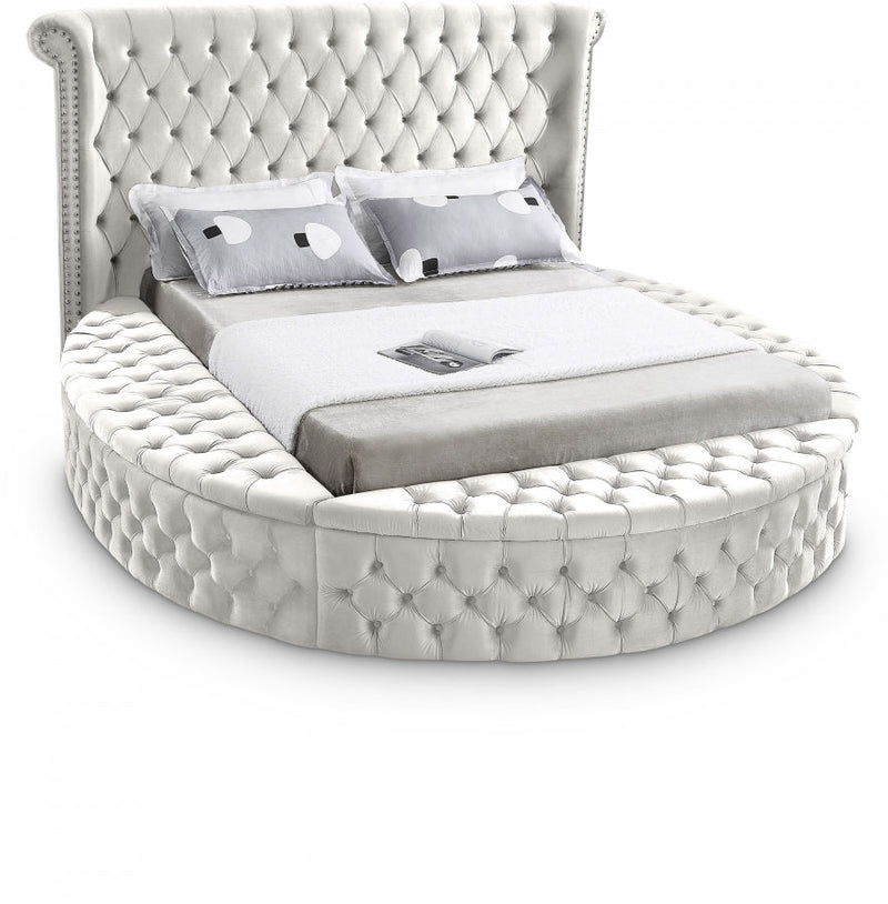 Luxus Velvet Queen Bed (3 Boxes) Cream - Gate FurnitureQueen Bed