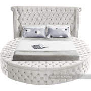 Luxus Velvet Queen Bed (3 Boxes) Cream - Gate FurnitureQueen Bed