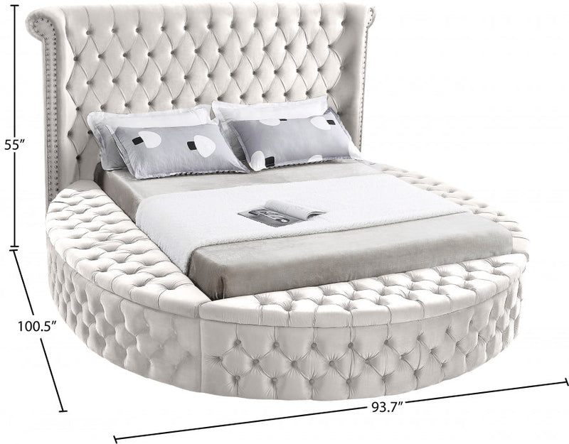 Luxus Velvet Queen Bed (3 Boxes) Cream - Gate FurnitureQueen Bed