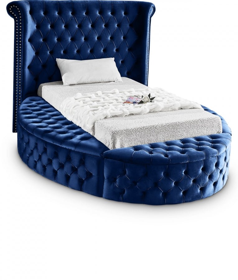 Luxus Velvet Twin Bed (3 Boxes) Blue - Gate FurnitureTwin Bed