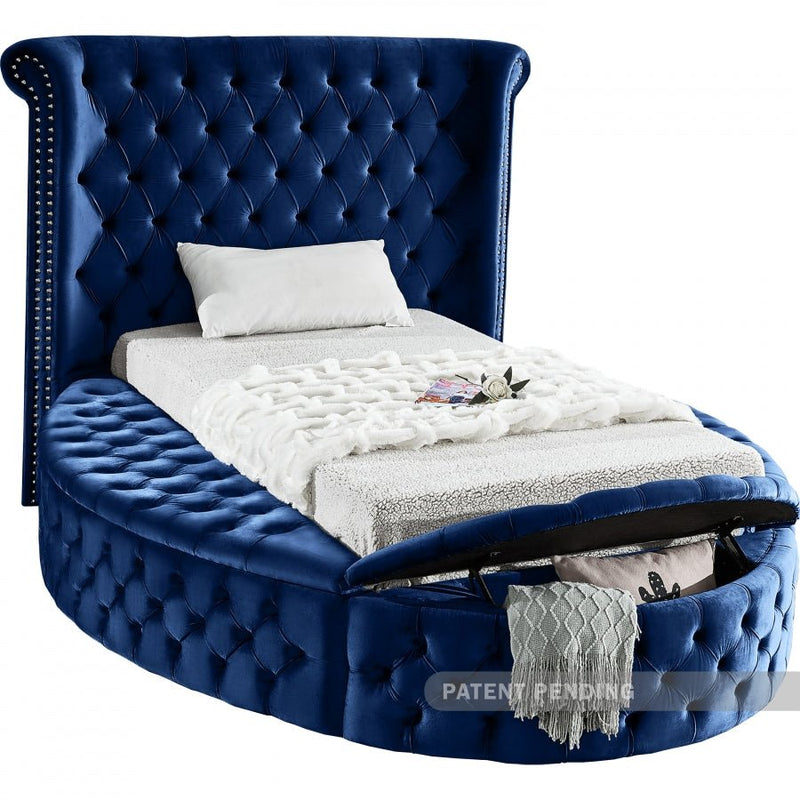 Luxus Velvet Twin Bed (3 Boxes) Blue - Gate FurnitureTwin Bed