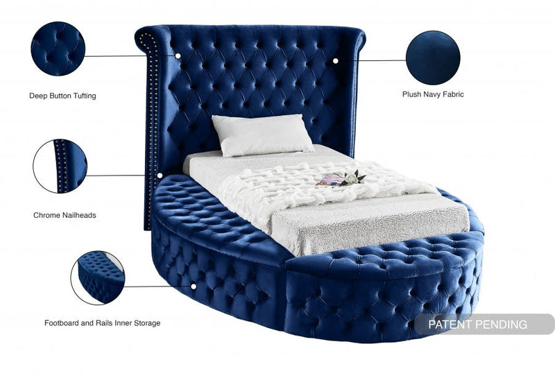 Luxus Velvet Twin Bed (3 Boxes) Blue - Gate FurnitureTwin Bed