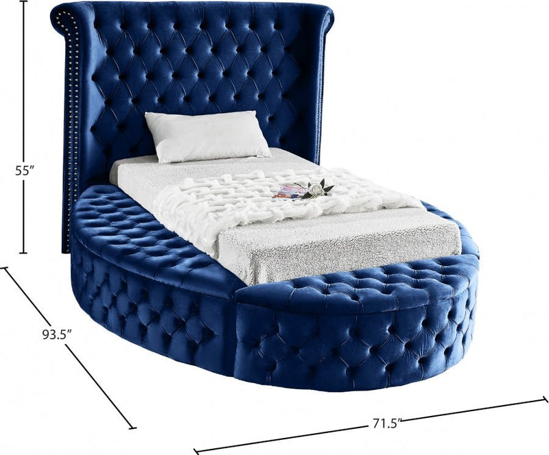 Luxus Velvet Twin Bed (3 Boxes) Blue - Gate FurnitureTwin Bed