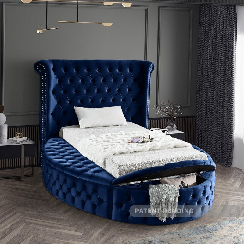 Luxus Velvet Twin Bed (3 Boxes) Blue - Gate FurnitureTwin Bed