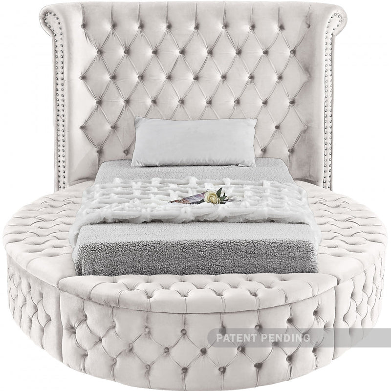 Luxus Velvet Twin Bed (3 Boxes) Cream - Gate FurnitureTwin Bed