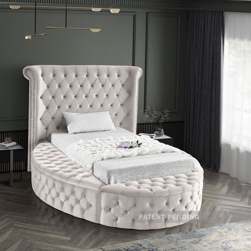 Luxus Velvet Twin Bed (3 Boxes) Cream - Gate FurnitureTwin Bed