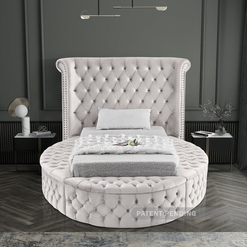 Luxus Velvet Twin Bed (3 Boxes) Cream - Gate FurnitureTwin Bed