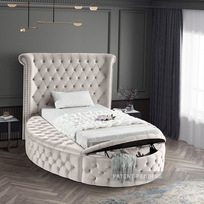 Luxus Velvet Twin Bed (3 Boxes) Cream - Gate FurnitureTwin Bed