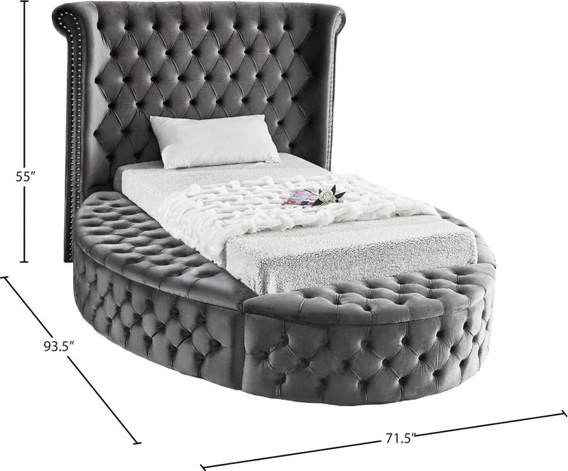 Luxus Velvet Twin Bed (3 Boxes) Grey - Gate FurnitureTwin Bed