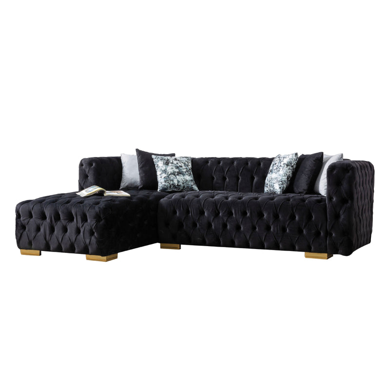 Lyon 104 in. W 2 - Piece Soft Touch Velvet Sectional Sofa with Chaise in Black - Gate FurnitureSectional