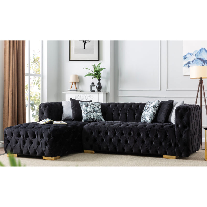 Lyon 104 in. W 2 - Piece Soft Touch Velvet Sectional Sofa with Chaise in Black - Gate FurnitureSectional
