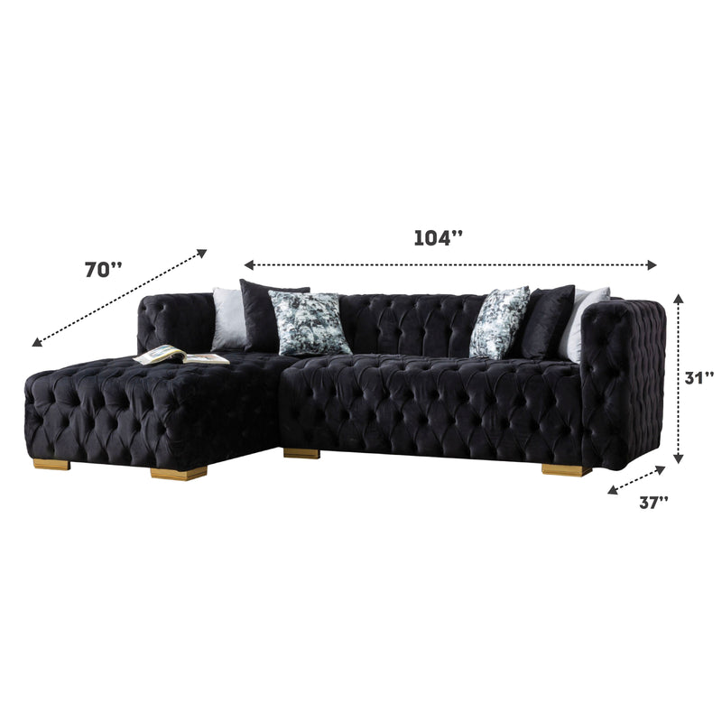 Lyon 104 in. W 2 - Piece Soft Touch Velvet Sectional Sofa with Chaise in Black - Gate FurnitureSectional
