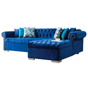 Lyon 110 in. W 2 - Piece Soft Touch Velvet Sectional Sofa with Chaise in Blue - Gate FurnitureSectional