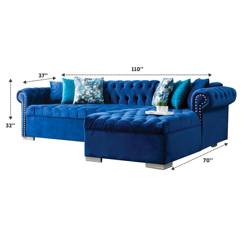 Lyon 110 in. W 2 - Piece Soft Touch Velvet Sectional Sofa with Chaise in Blue - Gate FurnitureSectional