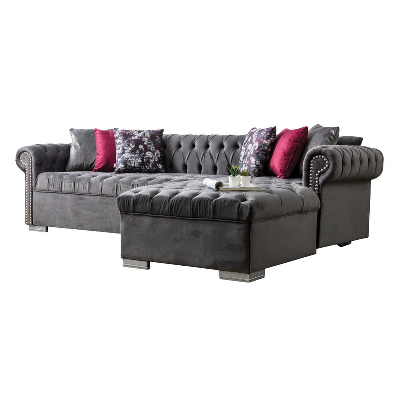 Lyon 110 in. W 2 - Piece Soft Touch Velvet Sectional Sofa with Chaise in Gray - Gate FurnitureSectional