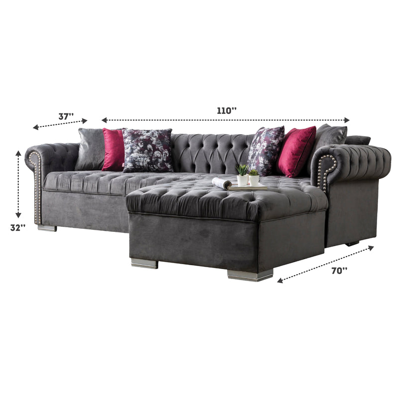 Lyon 110 in. W 2 - Piece Soft Touch Velvet Sectional Sofa with Chaise in Gray - Gate FurnitureSectional