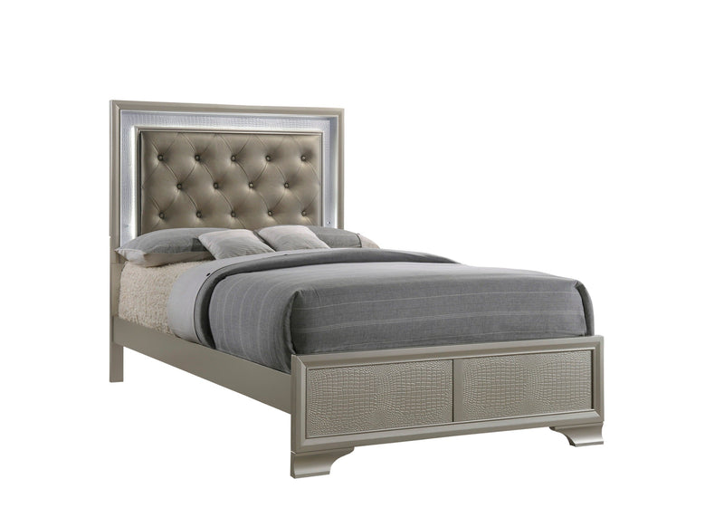 Lyssa Champagne Full LED Upholstered Panel Bed - Gate FurnitureFull Bed