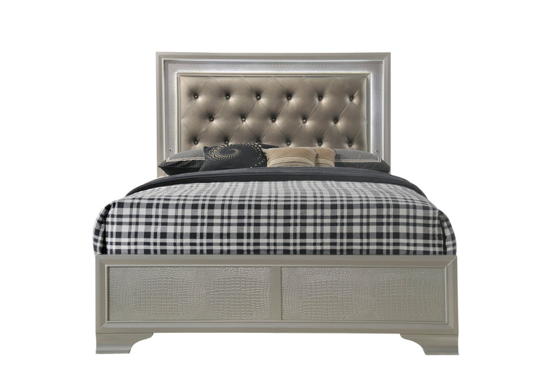Lyssa Champagne Full LED Upholstered Panel Bed - Gate FurnitureFull Bed