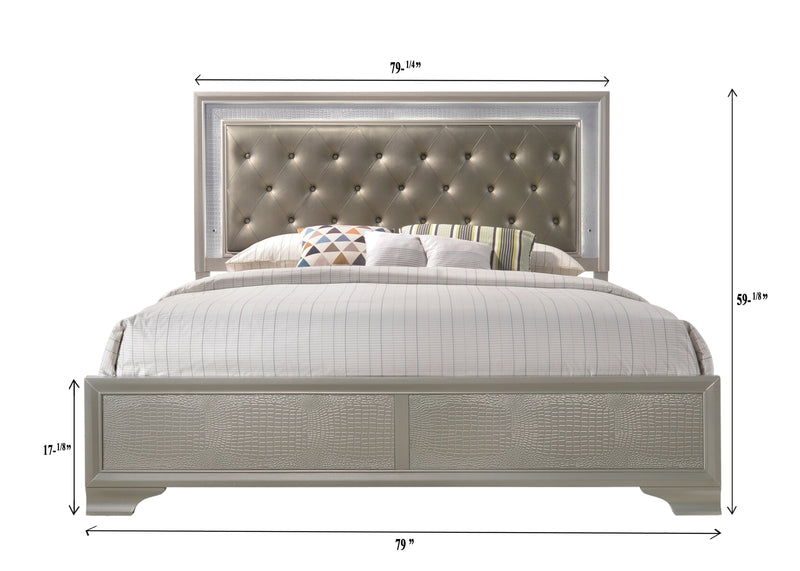 Lyssa Champagne King LED Upholstered Panel Bed - Gate FurnitureKing Bed